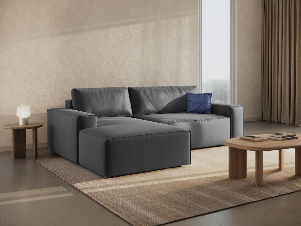 ECKSOFA ausklappbar links mit Container Jodie aus Samt grau 3 Sitzplätze - Grau, Textil (246/151cm) - Micadoni