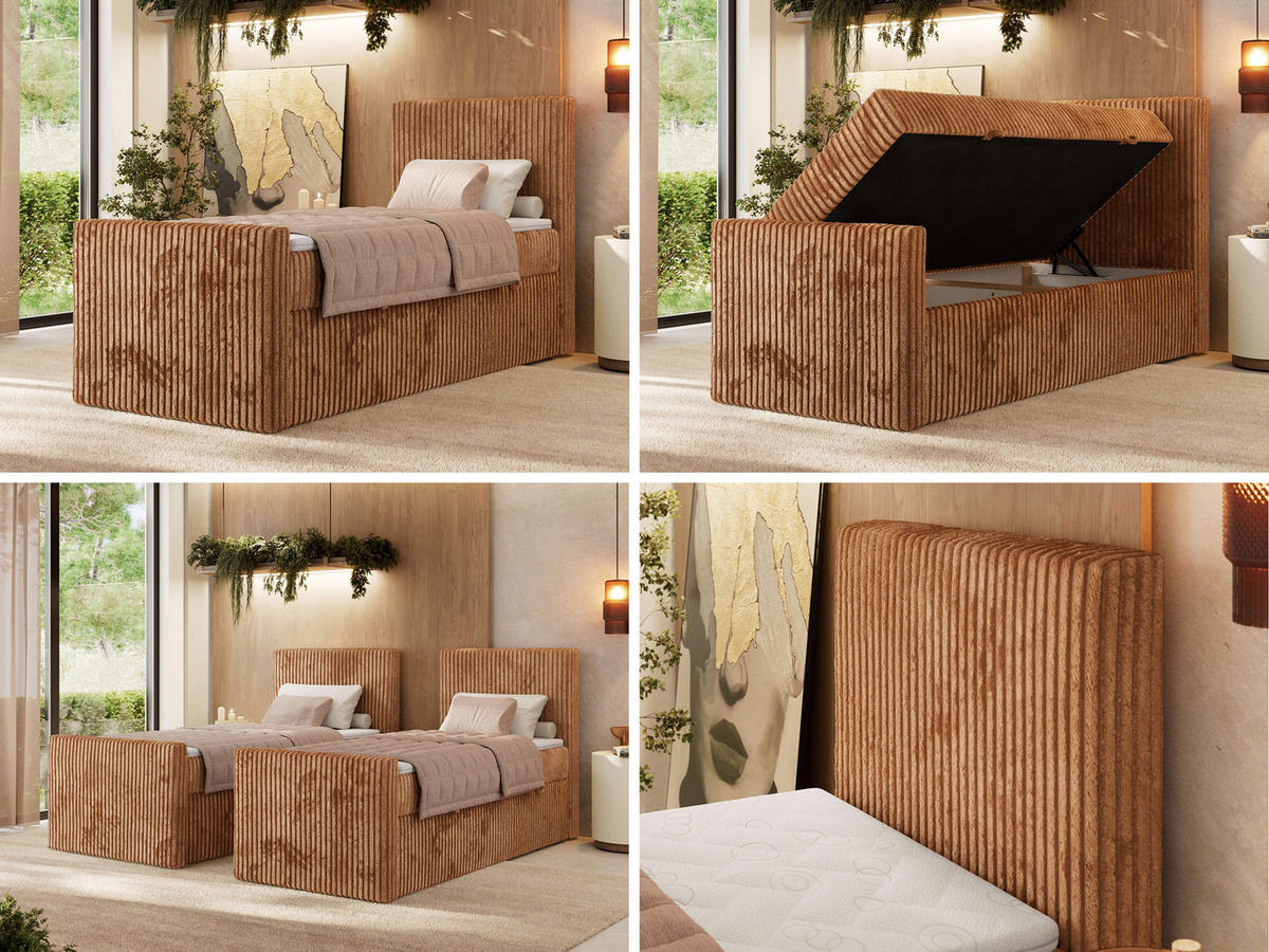 BOXBETT TILIANO DUO 90/200 - Orange Cord - H4 - Topper Visco - Rechts Seite - Orange, Textil (90/200cm) - MKS