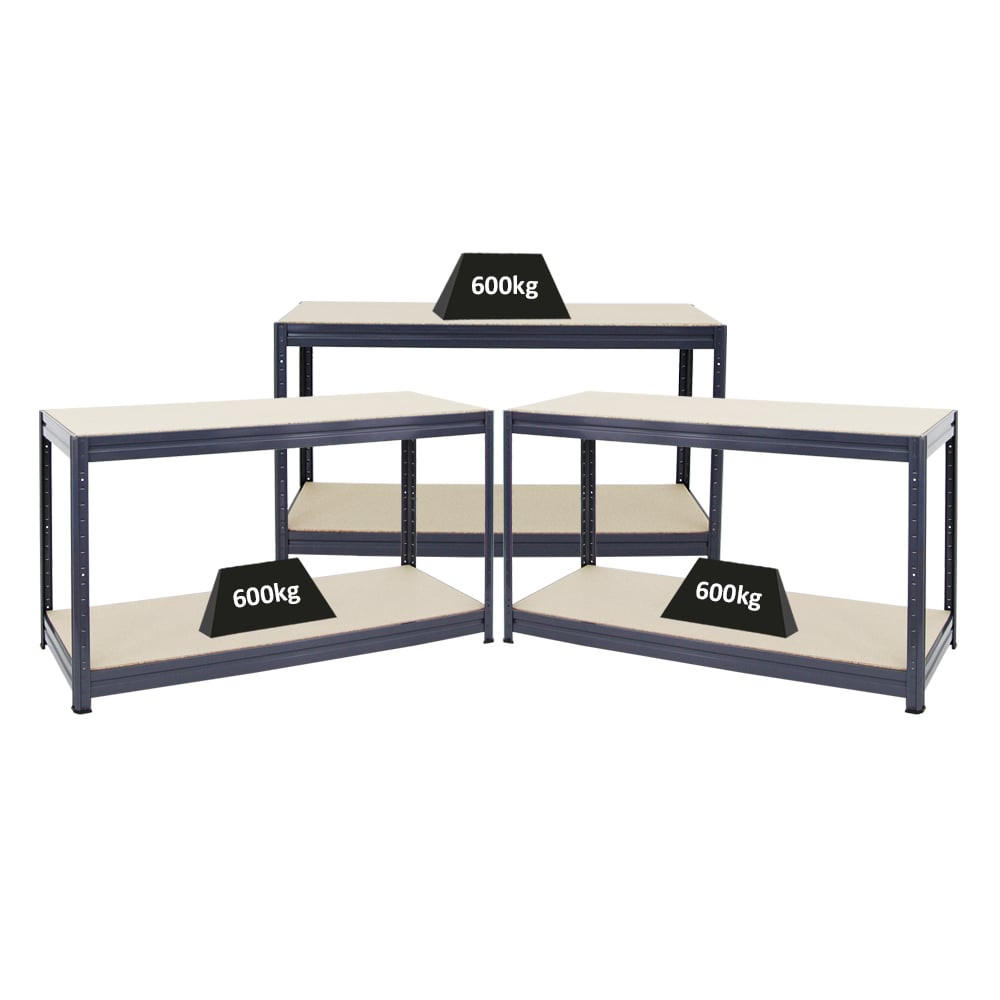 WERKBANK Dino 3er-Set höhenverstellbar 90x160x60cm Traglast 600kg Grau - Grau, Metall (480/90/60cm) - PROREGAL
