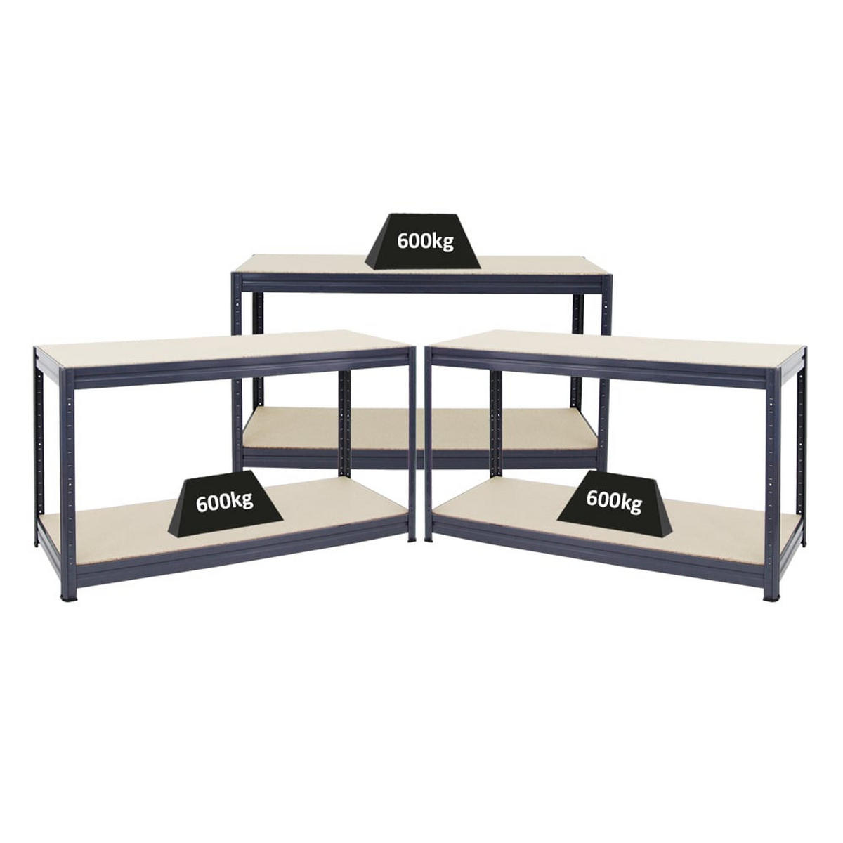WERKBANK Dino 3er-Set höhenverstellbar 90x160x60cm Traglast 600kg Grau - Grau, Metall (480/90/60cm) - PROREGAL