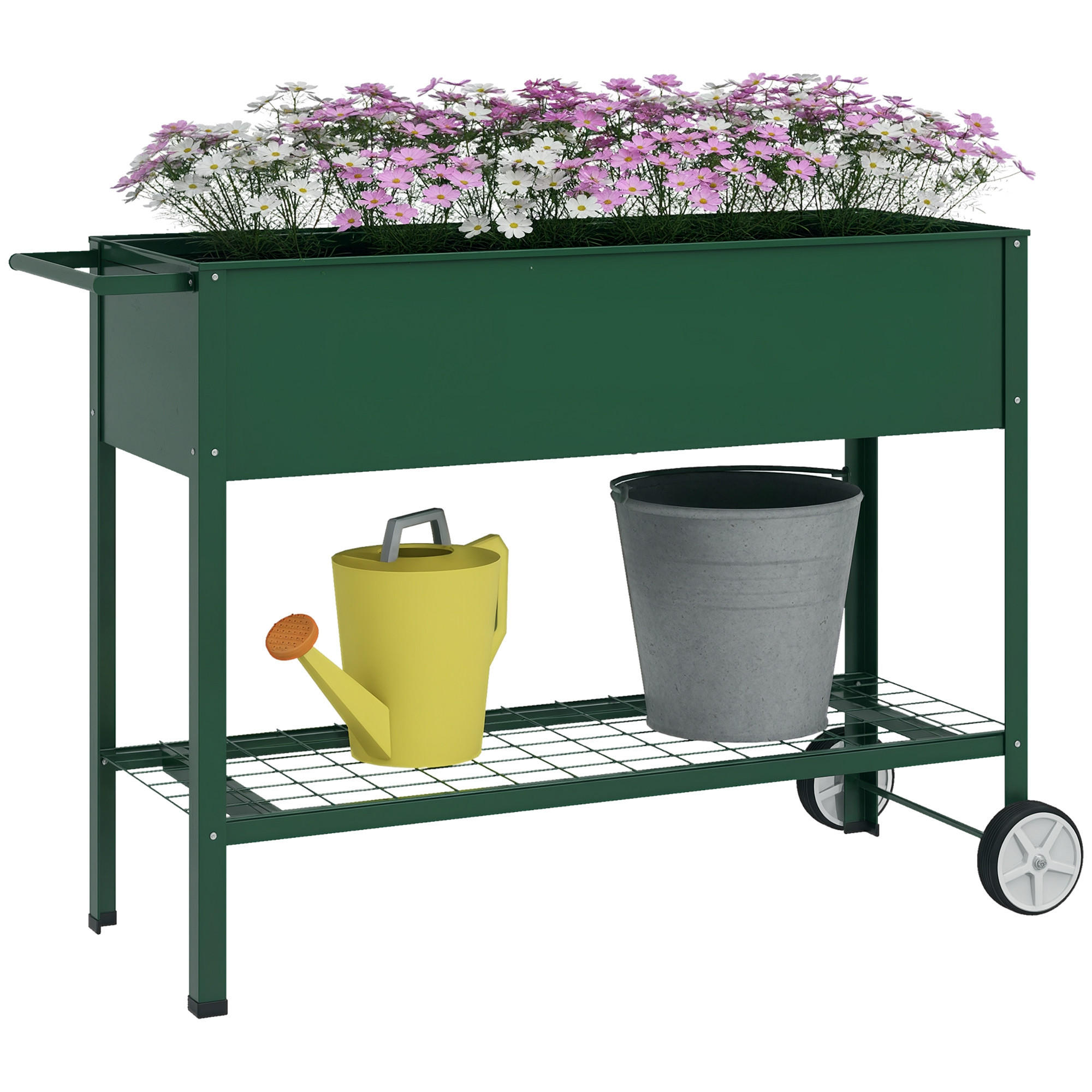 HOCHBEET DE-15994 mit Rollen und Etagere Grün - Grün, Metall (109/80/44cm) - ComfortXL