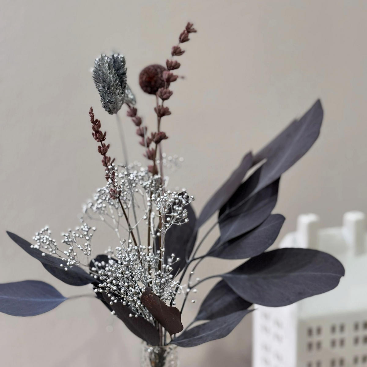 TROCKENBLUMENSTRAUSS Mini "Frosted Wine" bordeaux silber - Bordeaux - Bordeaux, Naturmaterialien (25cm) - Lykke & You