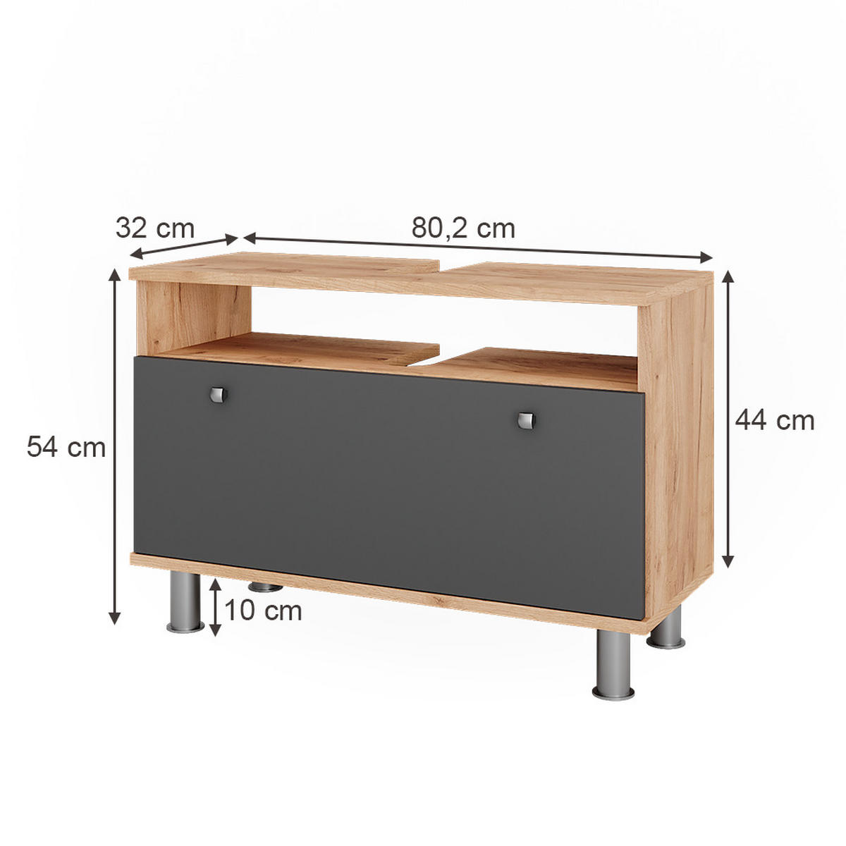 WASCHBECKENUNTERSCHRANK Fynn Goldkraft Eiche/Anthrazit 80.2 x 54 cm mit Schublade - Honigeiche/Anthrazit, Holzwerkstoff (80.2/54/32cm) - Vicco