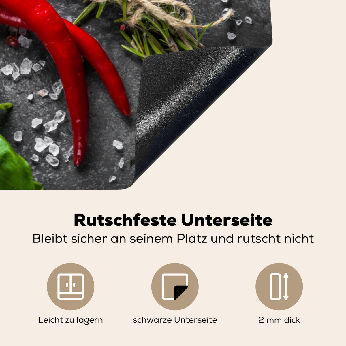 HERDABDECKPLATTE Pfeffer - Kräuter - Gewürze - Beton Induktionsschutz 89.6x51.6 cm - Rot, Kunststoff (89.6/51.6/0.2cm) - MuchoWow