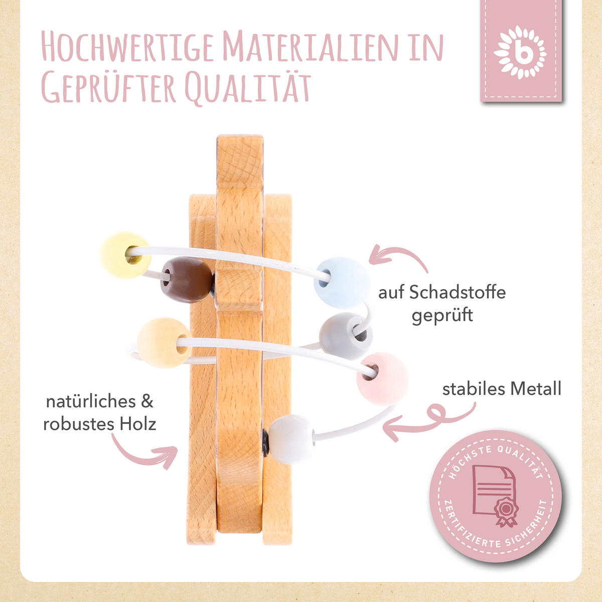 MOTORIKSCHLEIFE Reh mit Wippe - ab 12 Mo - Multicolor, Holz (12/14.6cm) - Bieco Spielwaren