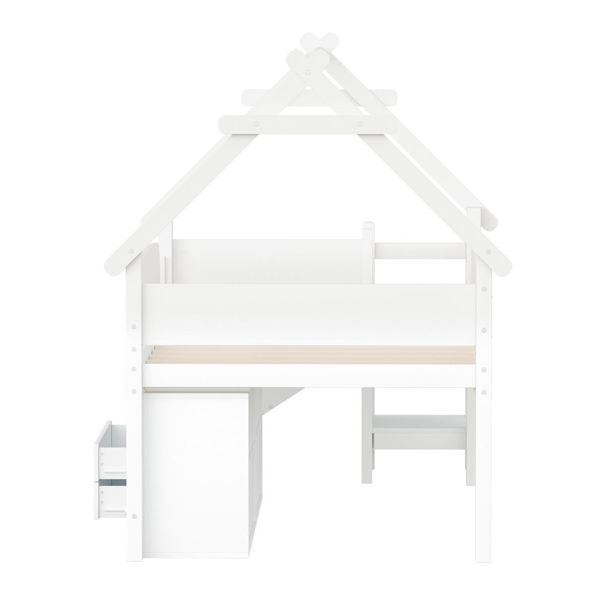 SPIELBETT 90/200 cm DE-01499, in Weiß, mit Rutsche, 2 Schubladen und Spielbereich - Weiß, Holz (90/200cm) - ComfortXL