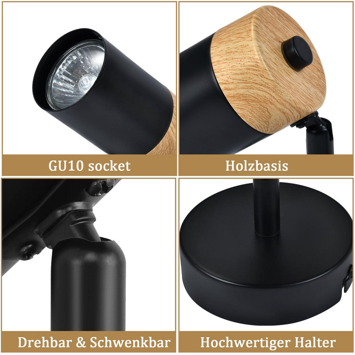 DECKENSTRAHLER Monji 9/9/15cm - Schwarz, Metall (9/9/15cm) - ZMH