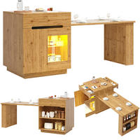 KÜCHENINSEL 122-195/70/93,5 cm mit ausziehbarem Tisch, LED-Beleuchtung und viel Stauraum, Holzfarben - Braun, Holzwerkstoff (122/93.5/70cm) - Redom