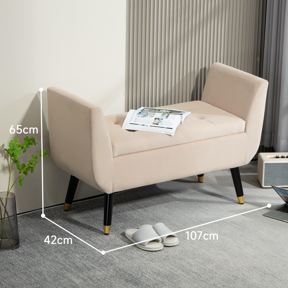 LUXUS Sitzbank Polsterbank mit Stauraum Beige 107 x 42 x 65 cm - Beige, Kunststoff (107/65/42cm) - HOMCOM