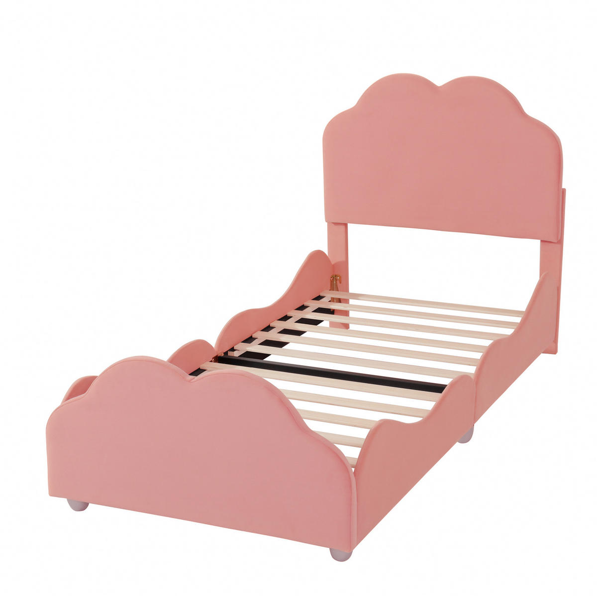 KINDEREINZELBETTEN aus Samt 90x200 cm in Rosa mit Rausfallschutz - Rosa, Textil (90/200cm) - Modfu