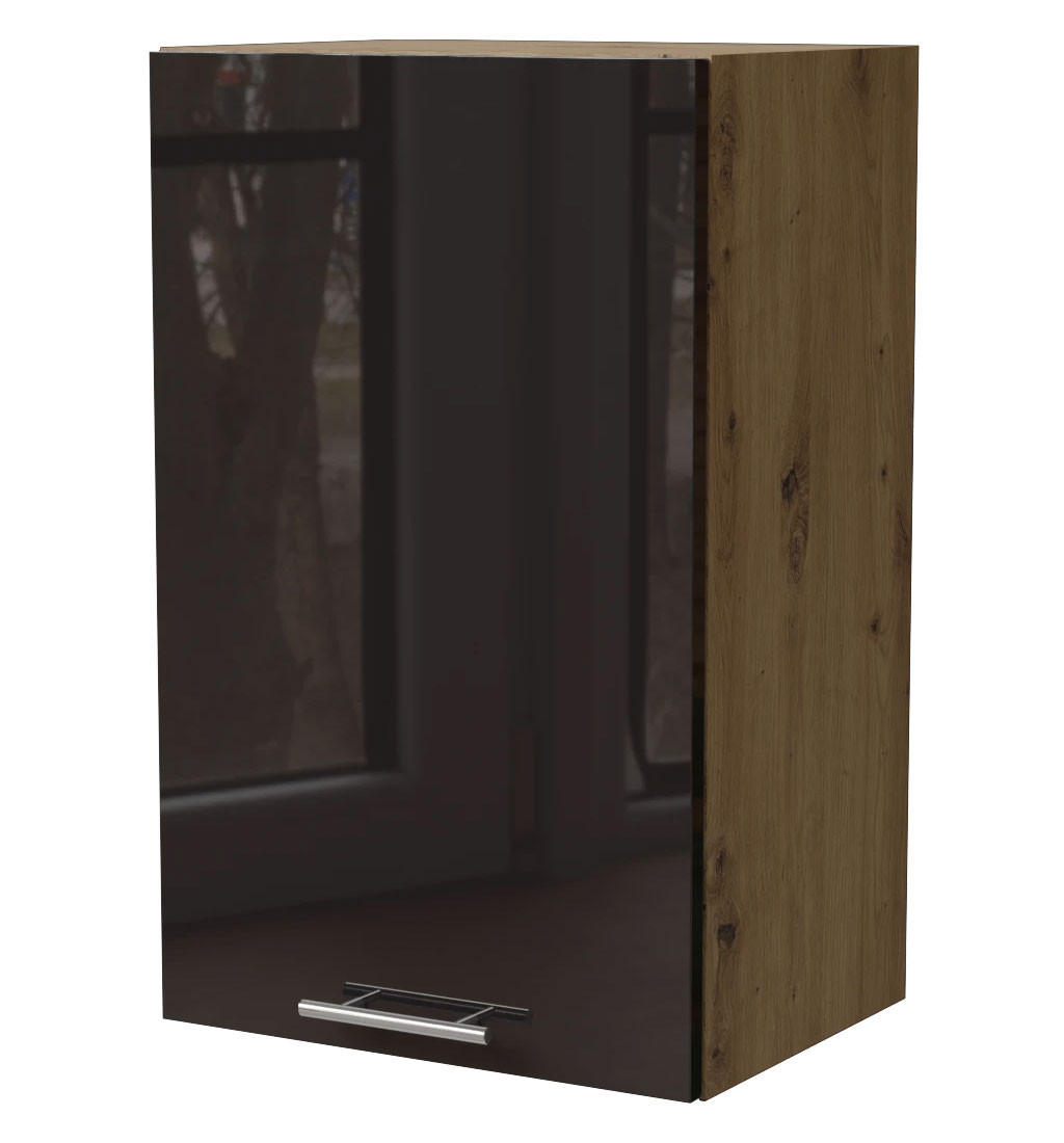 KÜCHENHÄNGESCHRANK Essen W2/45 Schwarz Hochglanz / Eiche Artisan Matt 45 / 32,5 / 72cm - Schwarz Hochglanz/Schwarz, Holz/Holzwerkstoff (45/72/32.5cm) - Feldmann-Wohnen