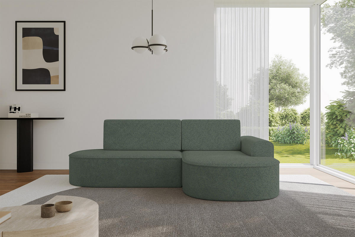 ECKSOFA mit Schlaffunktion und Bettkasten Ottomane Rechts MARI-L1-S - 283x167x73 cm Grün Tissu - Schwarz/Grün, Holzwerkstoff/Kunststoff (167/283cm) - ALTDECOR