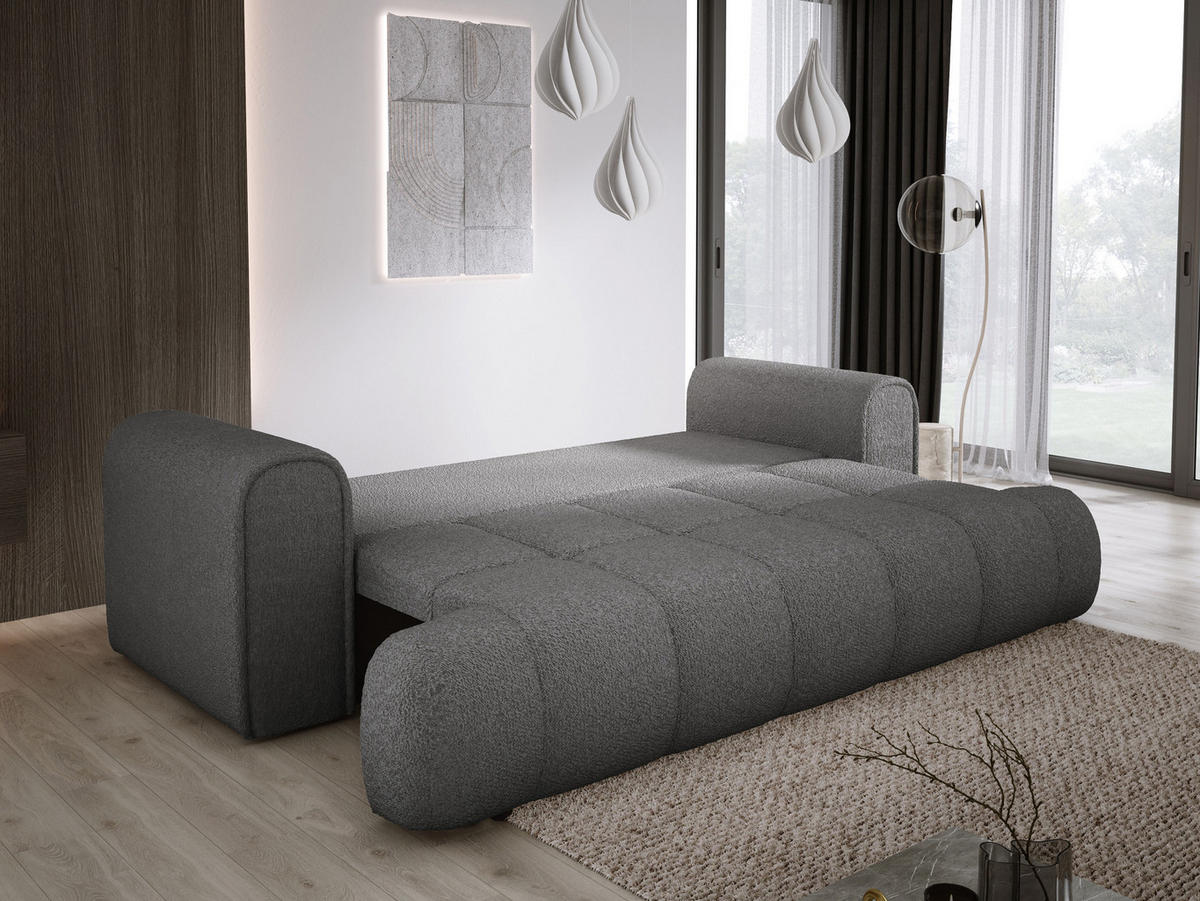 SOFA COCO SCHLAFSOFA mit Bettfunktion, Anthology Stoffbezug, 2-Sitzer, freistehend, Größe: 250x105x90 cm, Grau - Schieferfarben, Holz/Textil (250/90/105cm) - DomoHome