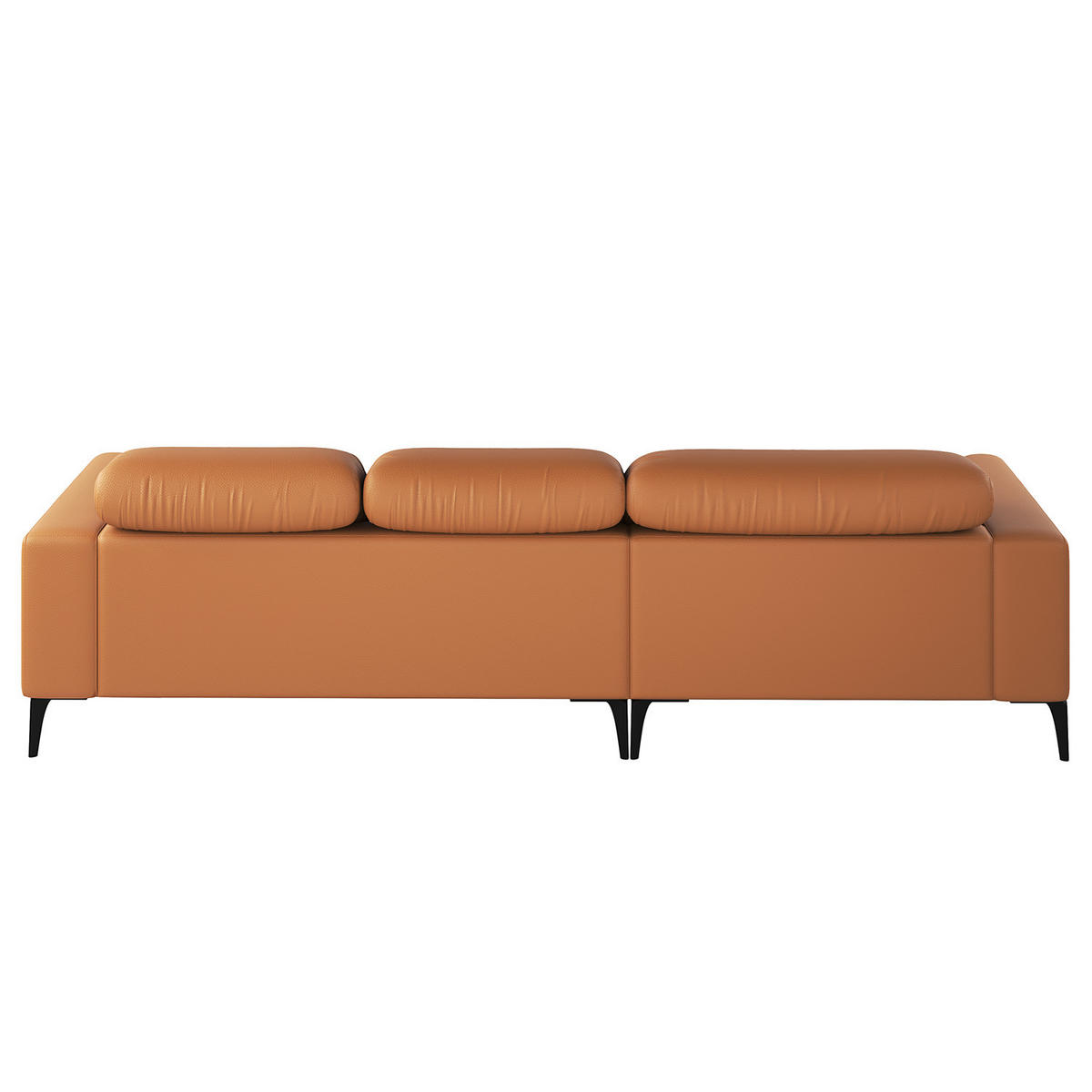 ECKSOFA mit Longchair - Cognac/Schwarz, Leder/Metall (265/180cm) - home24