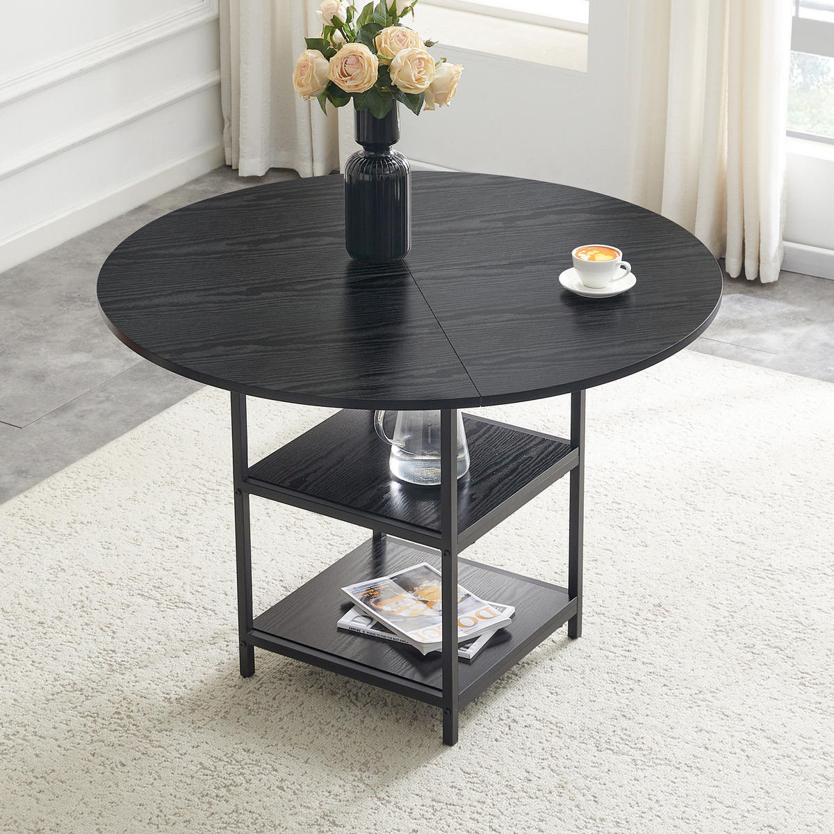 ESSTISCH 107/75 cm Schwarz aus MDF und Metall mit doppelter Ablage - Schwarz, Holzwerkstoff (107/107/75cm) - OKMYHOME
