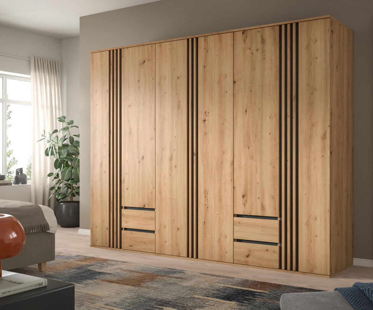 KLEIDERSCHRANK Eiche Artisan, grau 160 x 192 cm, Drehtürenschrank 4-türig - Anthrazit/Eiche Artisan, Holzwerkstoff (160/192/56cm) - Inn.Furn