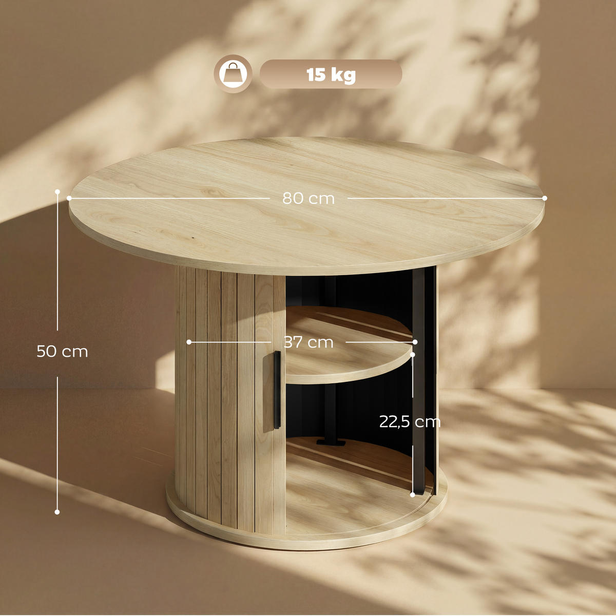COUCHTISCH DE-15840 versteckter Stauraum mit Schiebetür Naturholz - Naturfarben, Holzwerkstoff (80/80/50cm) - ComfortXL