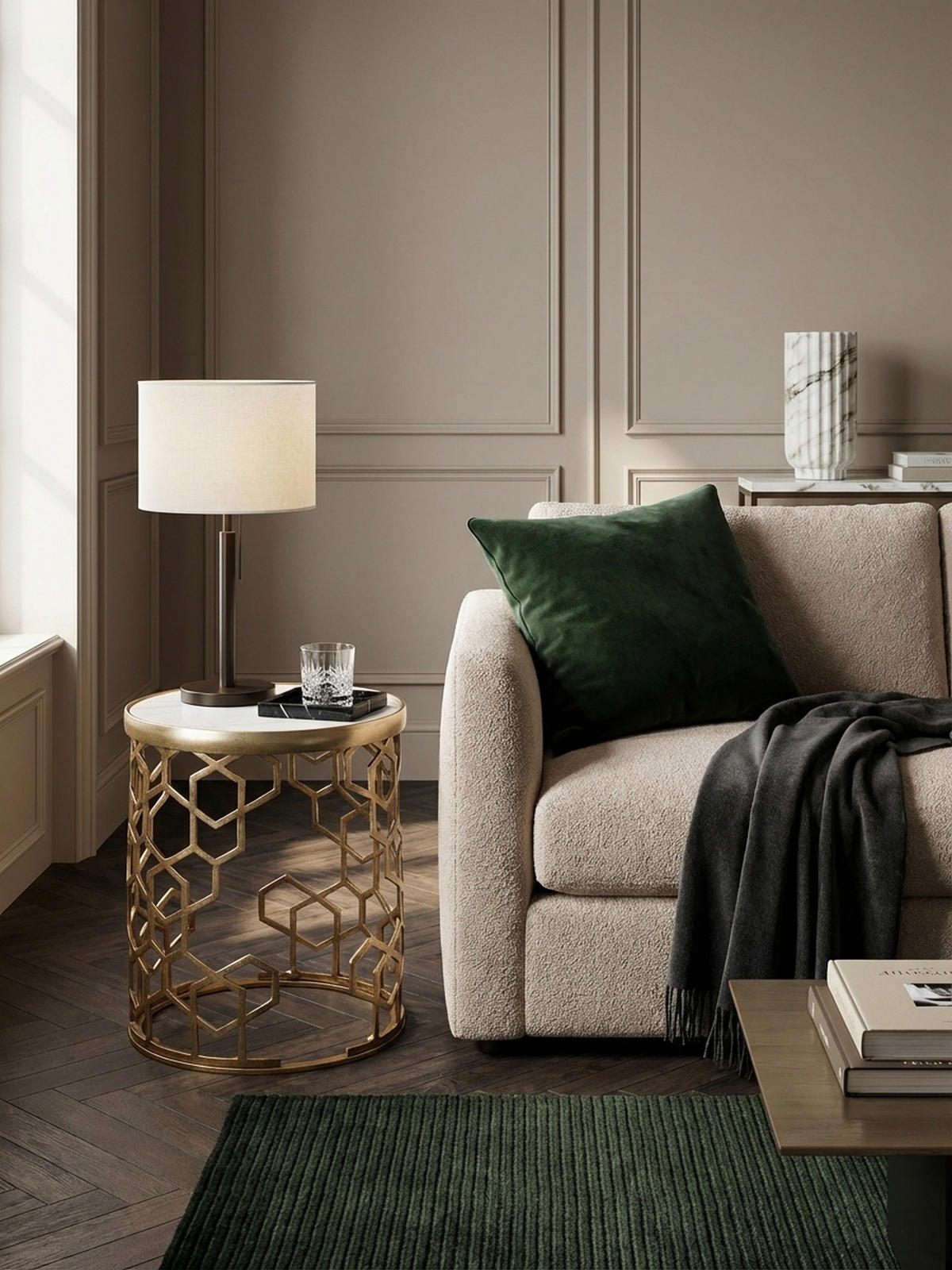 BEISTELLTISCH – Rund Marmoroptik Goldfarben Metall 44 cm Durchmesser - Goldfarben/Weiß, Stein/Metall (46/46/55cm) - KADIMA DESIGN