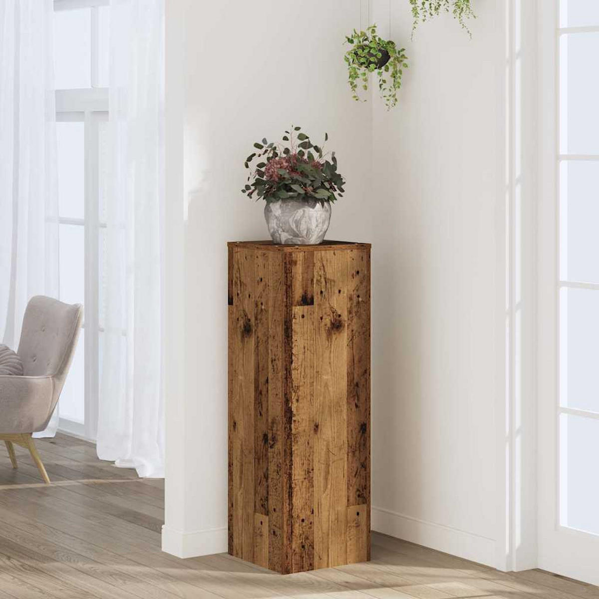 PFLANZENSTÄNDER Altholz-Optik 33/33/100 Cm Holzwerkstoff - Dunkelbraun, Holzwerkstoff (33/100/33cm) - vidaXL