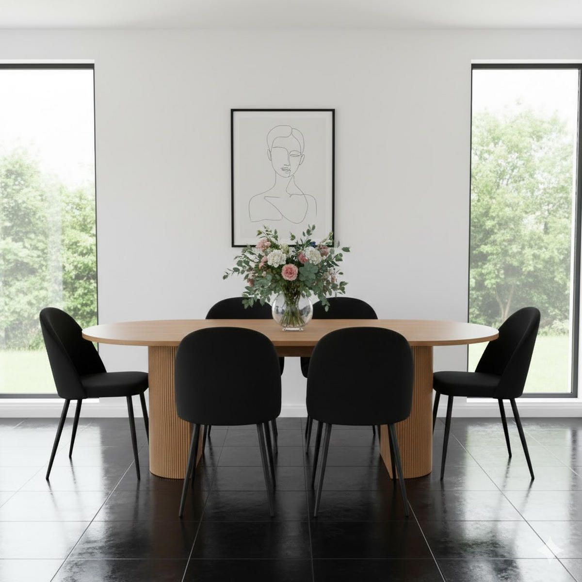 ESSGRUPPE 7-TLG. Kyoto Naturfarben, Schwarz - Schwarz/Naturfarben, Holzwerkstoff/Textil (210/75/100cm) - ebuy24