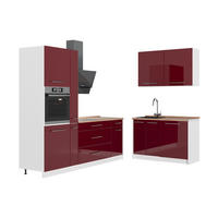 KUHINJA Fame-Line, Bordo visokog sjaja/Bijela, 220 x 120 cm, RP Hrast - bijela/bordo, drvni materijal (220/206.8/60cm) - Vicco