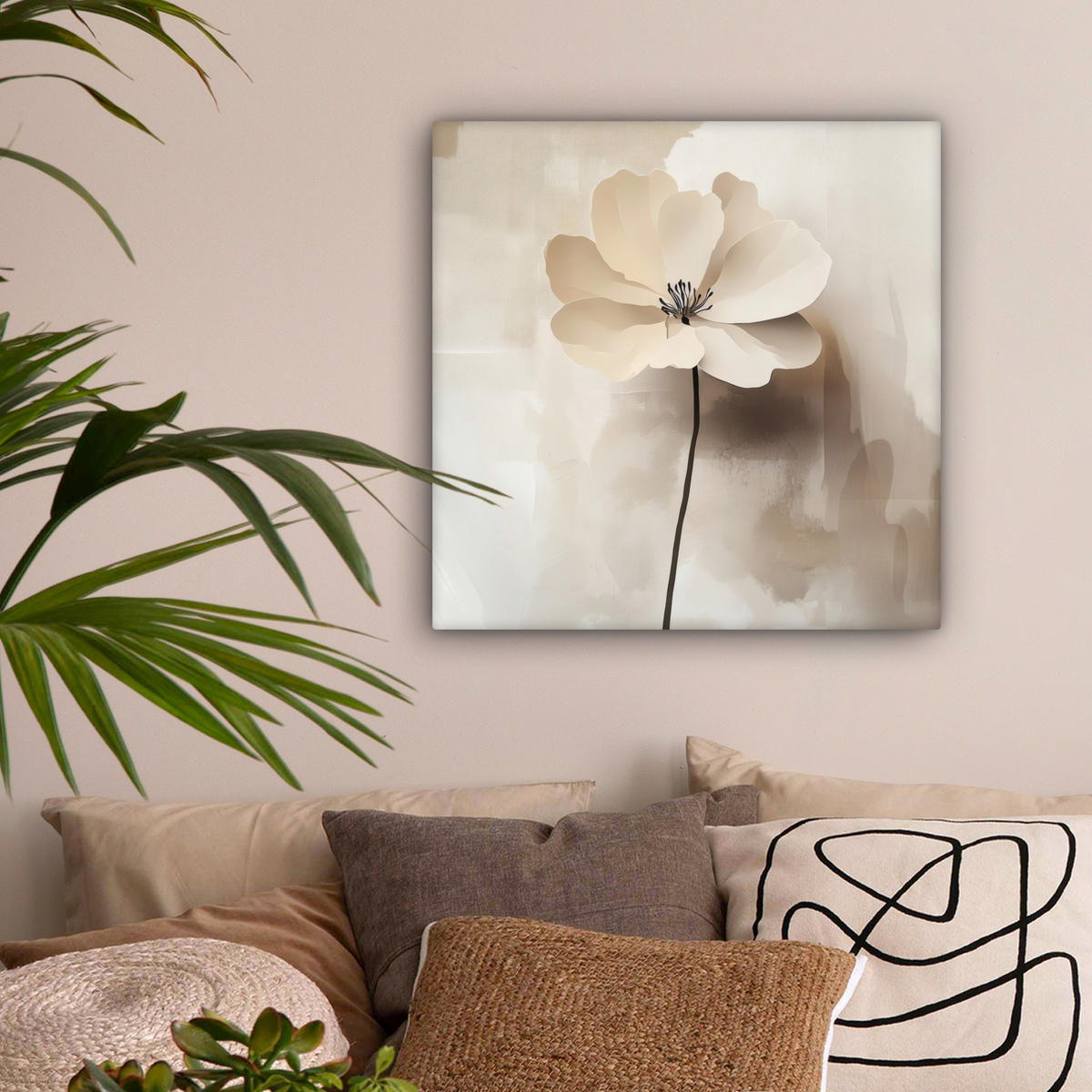 LEINWANDBILD Blume - Beige - Farbe - Schatten 50x50 cm - Creme, Textil (50/50cm) - MuchoWow