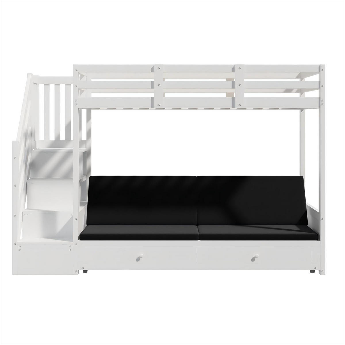 ETAGENBETT 90/200 cm mit Sofa, Treppenschrank und 2 Schubladen, Weiß - Weiß, Holzwerkstoff (90/200cm) - Redom