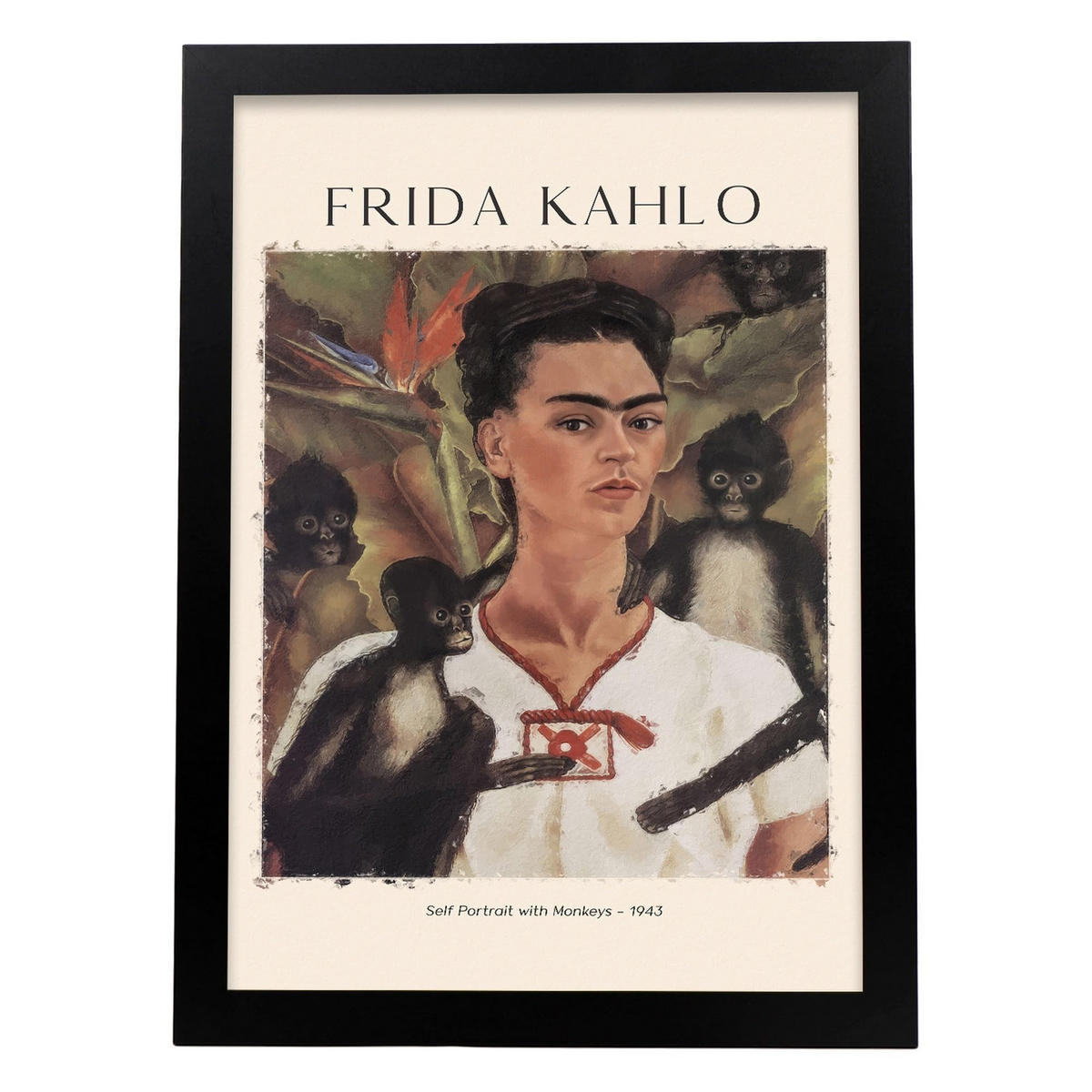 POSTER Self -Portrait Mit Affen A3 Schwarzer Rahmen - Schwarz, Papier (29.7/5/42cm) - Nacnic