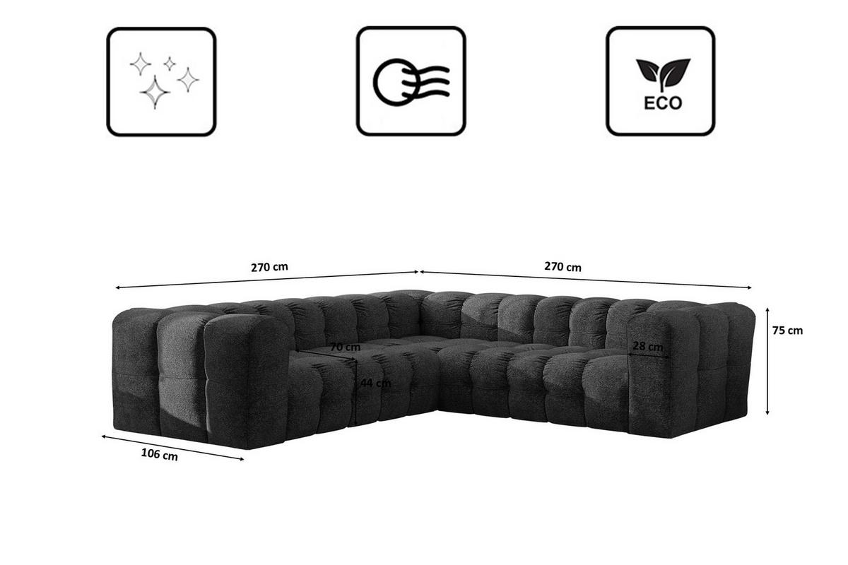ECKSOFA Corner Mit Steppung BALOO, Chenille-Stoff Arena, Graphit - Graphitfarben, Holz (270/270cm) - Kaiser Möbel