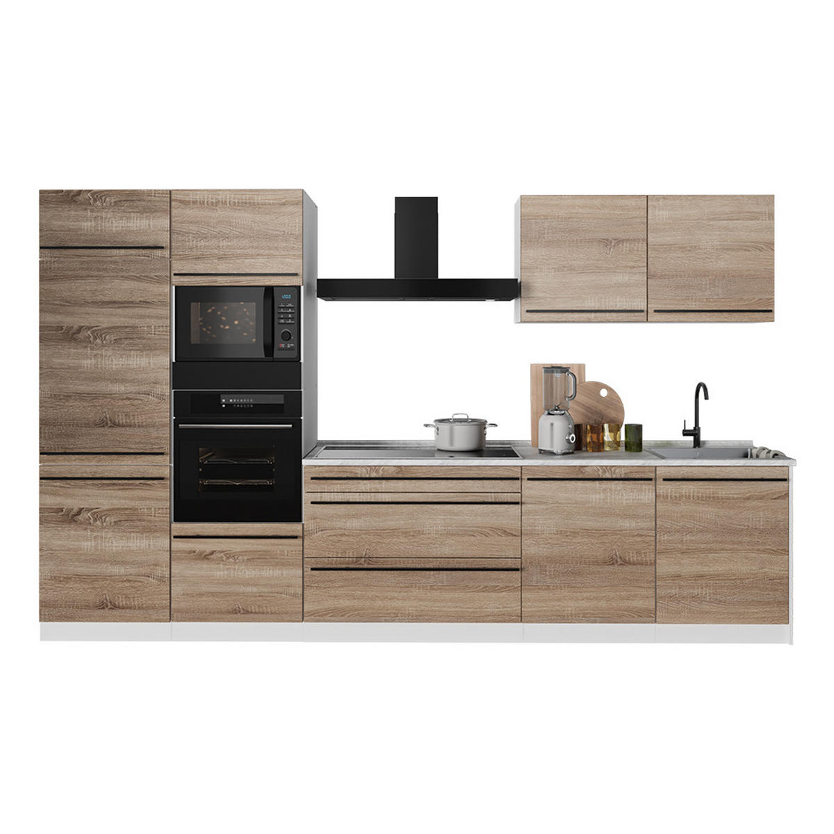 KUCHYNKA R-Line, Sonoma/biely, 340 cm Goldkraft tammi työtaso - biela/dub sonoma, kompozitné drevo (340/206.8/60cm) - Vicco