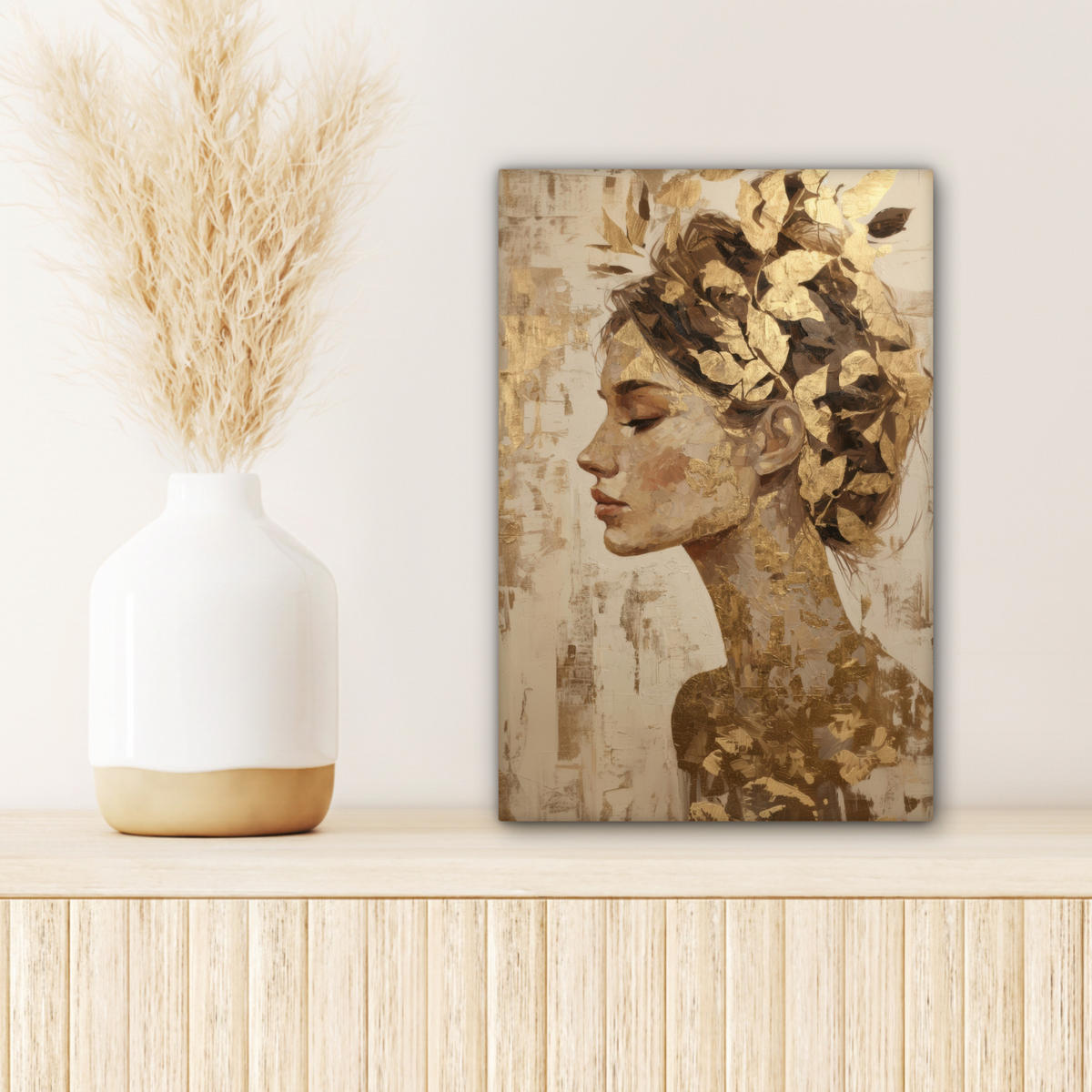 LEINWANDBILD Frau - Gold - Abstrakt - Textur Deko Wohnzimmer 20x30 cm - Goldfarben, Textil (20/30cm) - MuchoWow