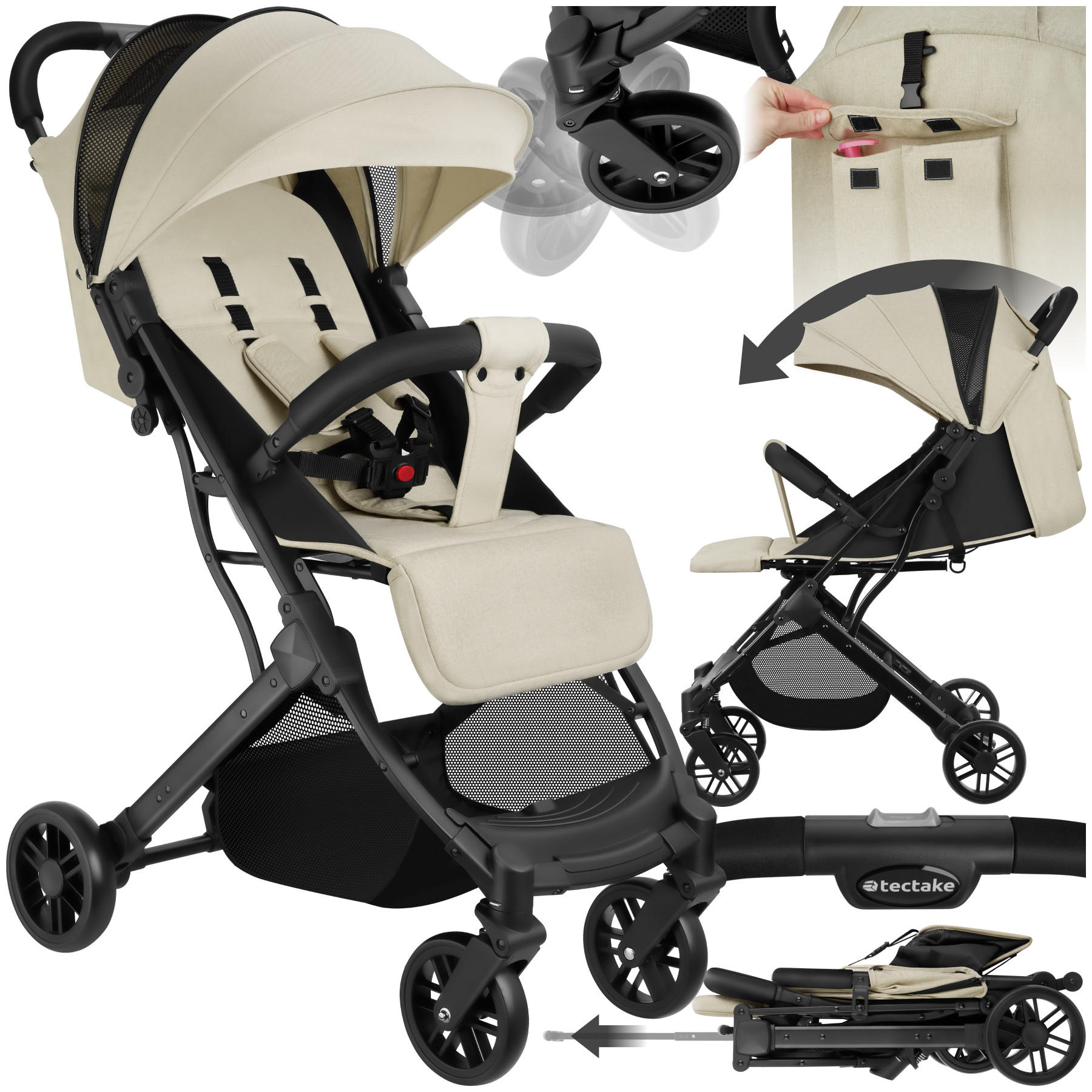 BUGGY-KINDERWAGEN Finn,für 0 bis 36 Monate geeignet, Belastbarkeit 15 kg,grau/beige - Beige/Grau, Textil (95/51/105cm) - tectake