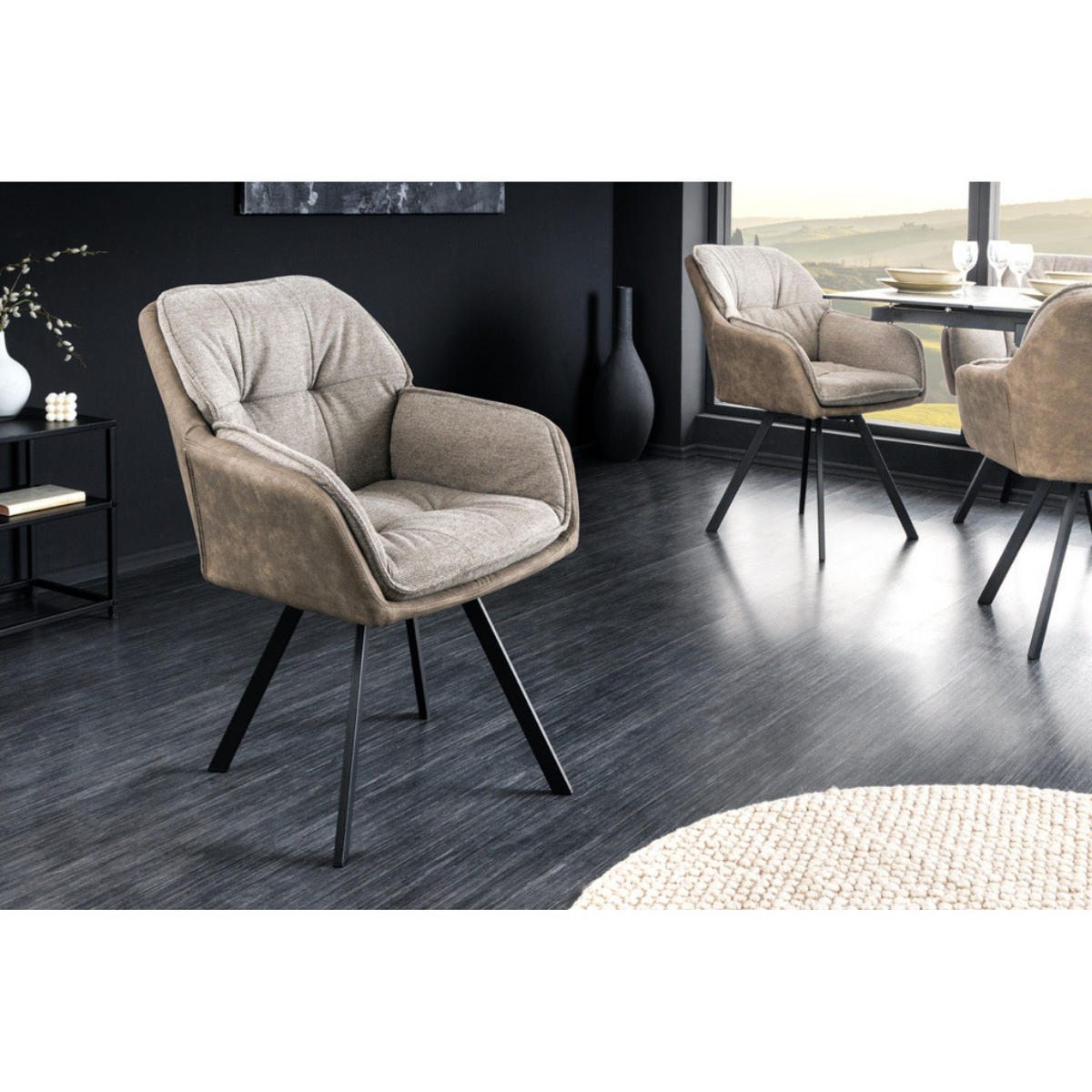 STUHL MR. LOUNGER Microfaser Taupe - Taupe/Schwarz, Textil/Metall (63/85/62cm) - riess-ambiente
