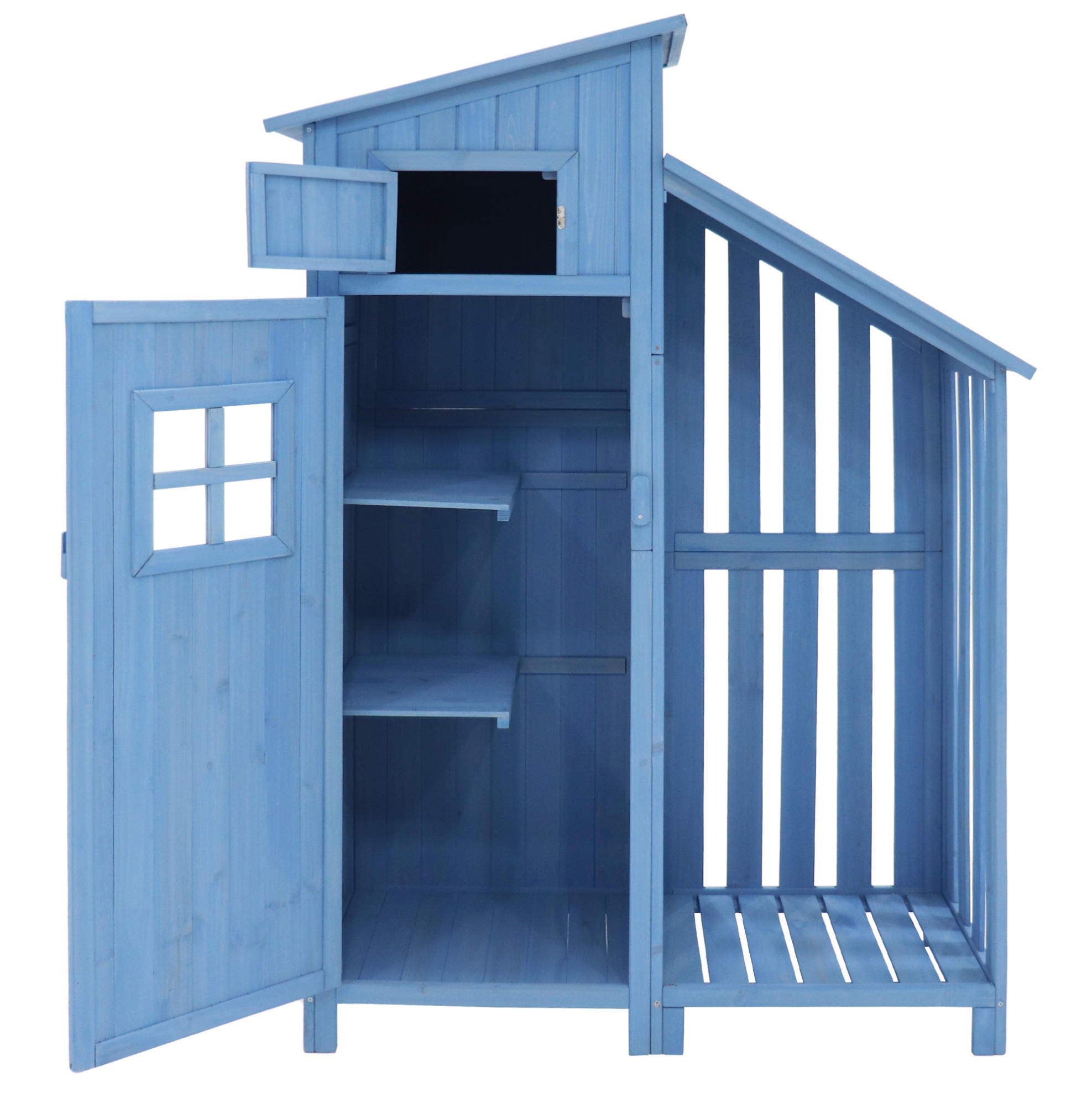 GARTENSCHRANK aus Massivholz 124x46x174cm Blau mit 2 Regalen - Blau, Holz (46/174/124cm) - Modfu