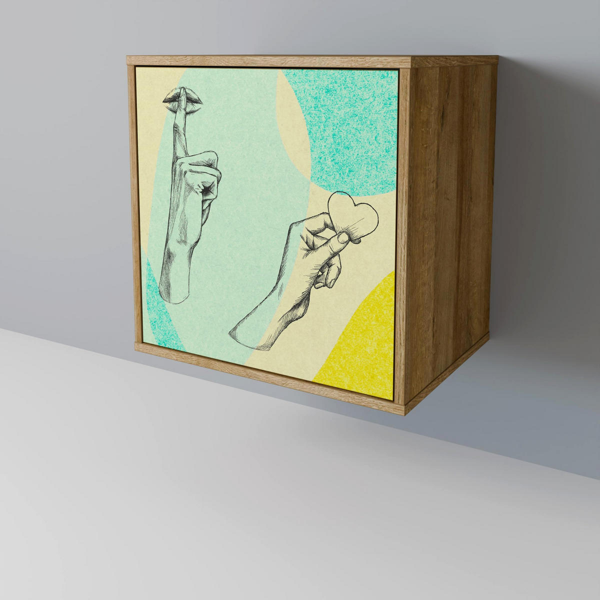 SIDEBOARD BODY LANGUAGE, Eichefarben, 57,5x42x77,5 cm, Schräge Buchenholzfüße - Eichefarben/Buchefarben, Holzwerkstoff/Buchenholz (57.5/77.5/42cm) - SpaceRebels