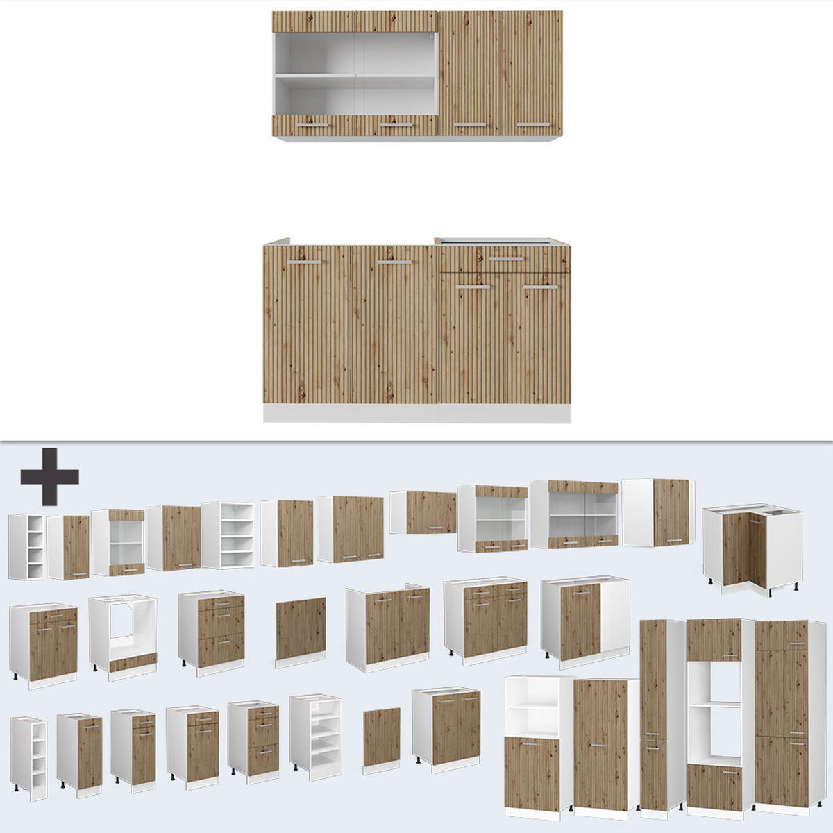 KÜCHENZEILE R-Line Artisan Eiche/Weiß 140 cm, AP Eiche - Eiche Artisan/Weiß, Holzwerkstoff (140/81.6/60cm) - Vicco