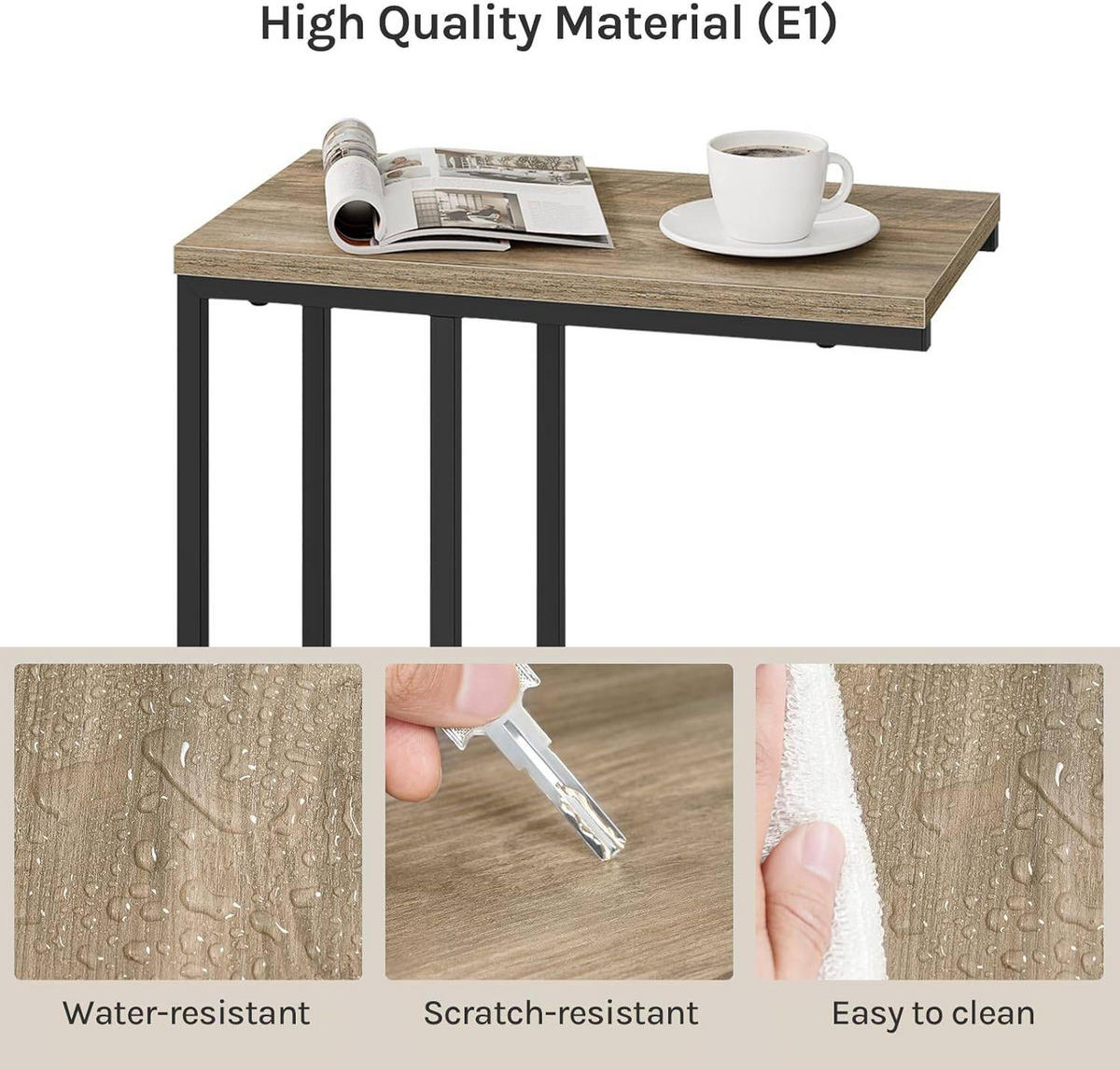 BEISTELLTISCH, Couchtisch C Form, 45 x 63,5 x 25 cm - Hellbraun/Schwarz, Holzwerkstoff/Metall (25/45/63.5cm) - Woltu