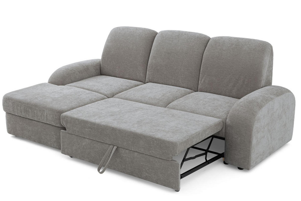 ECKSOFA VIBE S Links mit Schlaffunktion 130x202 Chenille Grau - Schwarz/Grau, Holz/Kunststoff (255/156cm) - Muffo