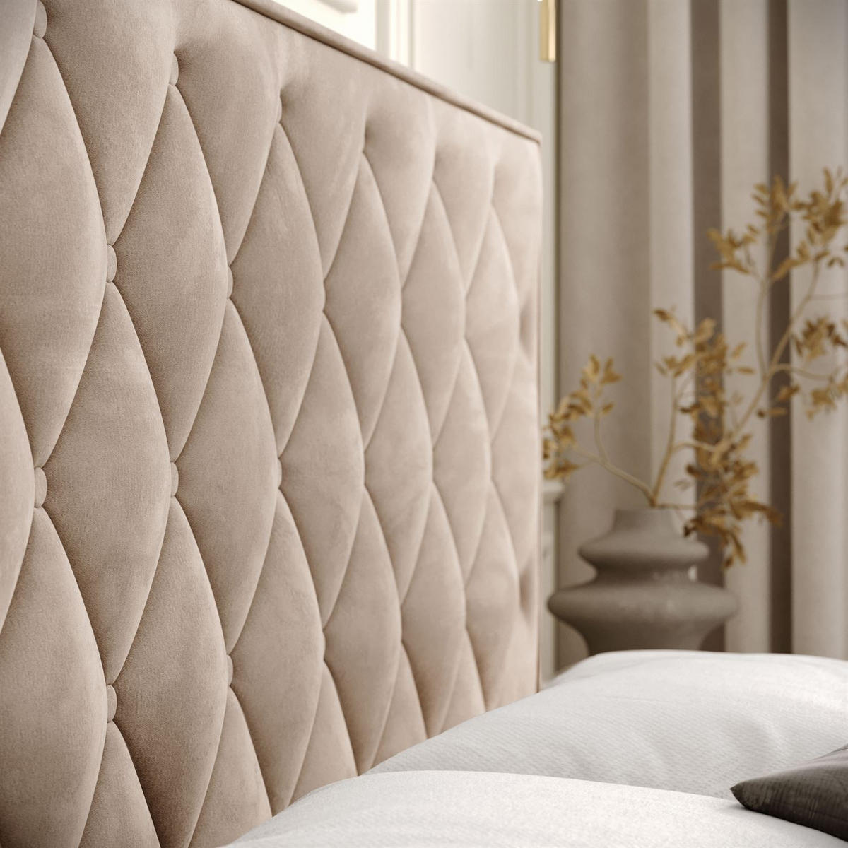 BOXBETT INEZ mit Bettkasten mit Topper 180x200 cm Royal Velvet 170 - Beige, Textil - Lookway