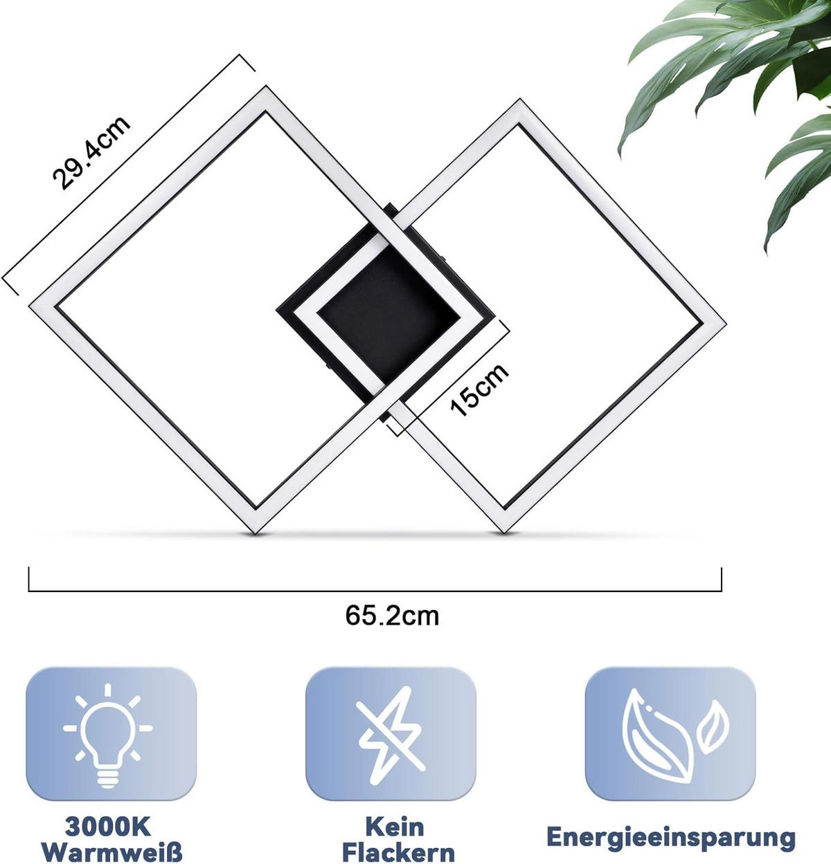 LED-DECKENLEUCHTE Korngast 46.1/5.8/46.1 cm - Schwarz, Metall (46.1/46.1/5.8cm) - ZMH