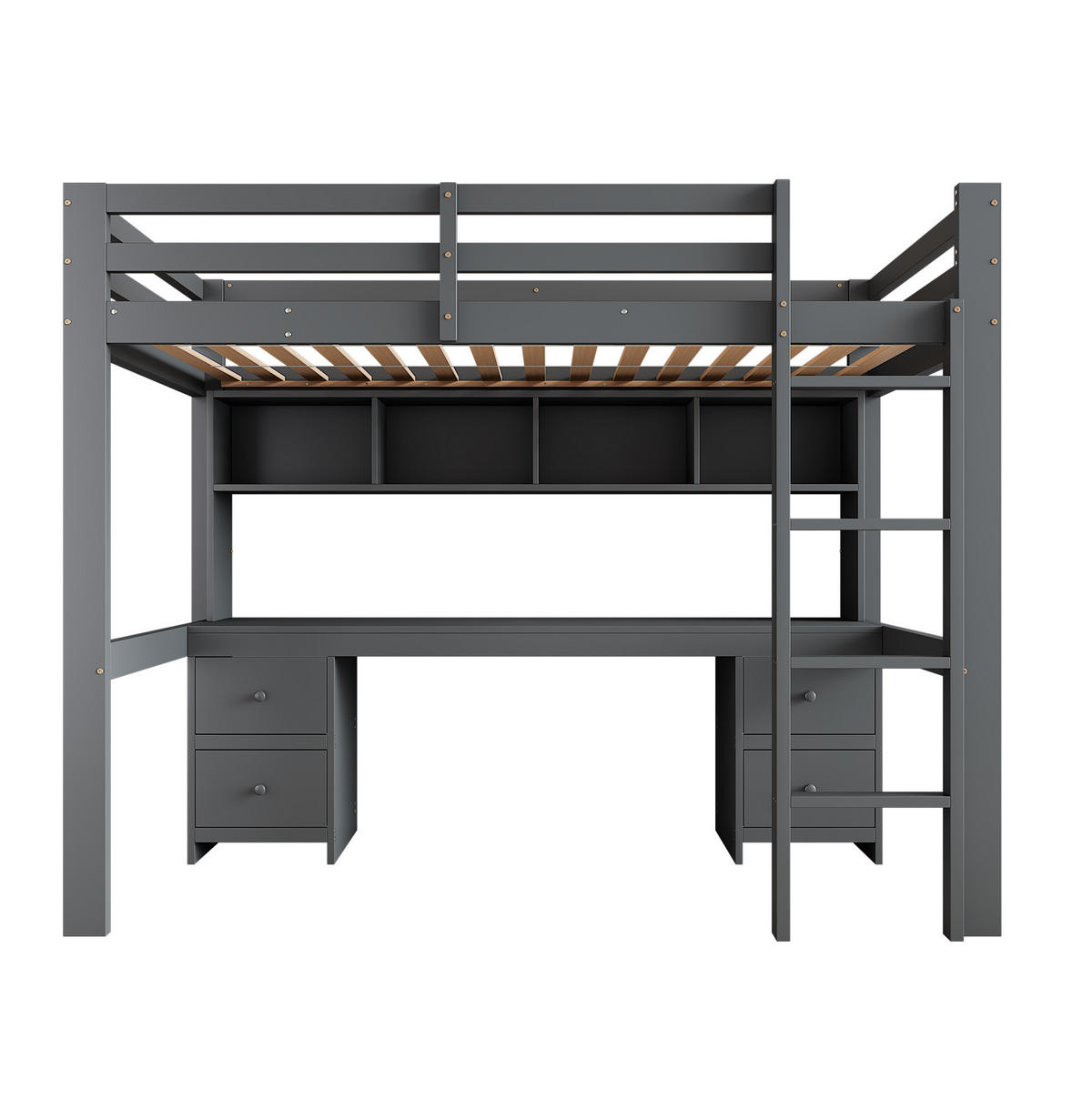 HOCHBETT 90/200 cm grau mit Tisch und großem Stauraum mit Matratze - Grau, Holzwerkstoff (90/200cm) - OKWISH