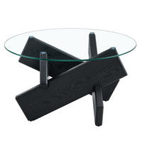 COUCHTISCH aus MDF und Glas Ø79x45 cm in Schwarz mit Kreuzgestell - Schwarz, Glas (79/79/45cm) - Modfu