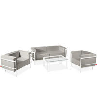 GARTENLOUNGE-SET TRIGLO 4-tlg., 1x Tisch, 2x Sessel, 1x Sofa 2-Sitzer, Modern, Weiß/Hellgrau - Hellgrau/Weiß, Textil/Metall - KONSIMO®