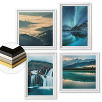 WANDBILDER 4er-Set - 50x50 cm & 40x60 cm Weißer Rahmen - Winterlandschaften, Wasserfälle, Nordlichter - Weiß, Kunststoff (50/50cm) - ArtPrintCave