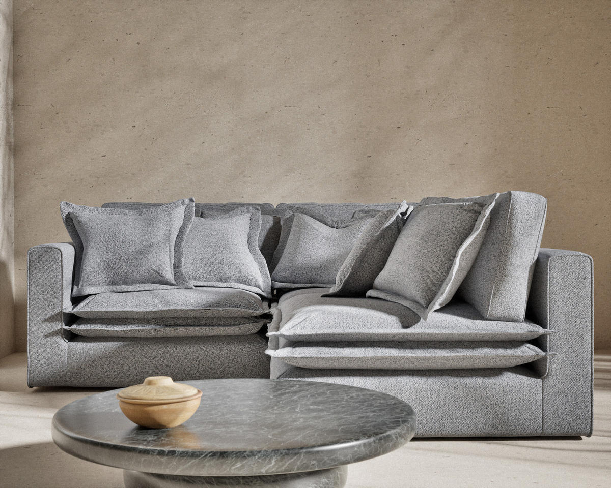 ECKSOFA Amalfi Grau Webstoff - Schwarz/Grau, Holz/Holzwerkstoff (238/222cm) - Maison de Reve
