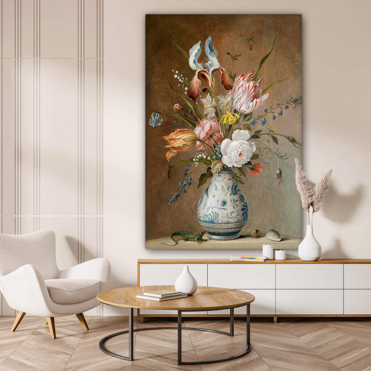 LEINWANDBILD Alte Meister - Blumen - Balthasar van der Ast Deko Groß 90x140 cm - Hellbraun, Textil (90/140cm) - MuchoWow