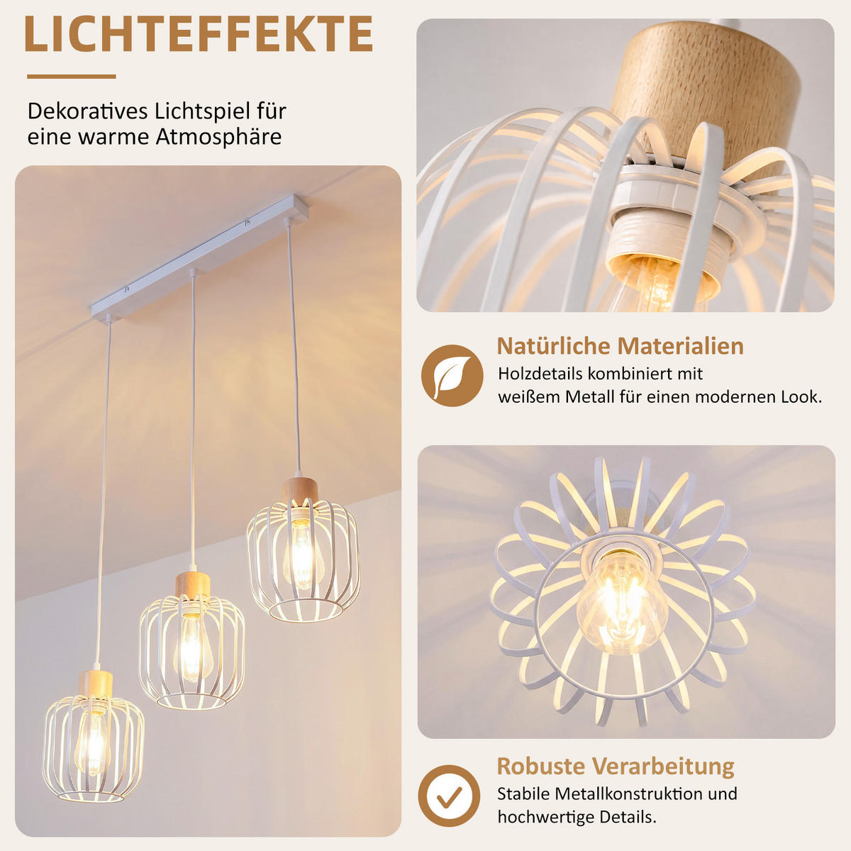 PENDELLEUCHTE Uxvin 62/18/145 cm - Weiß, Holz/Metall (62/18/145cm) - ZMH