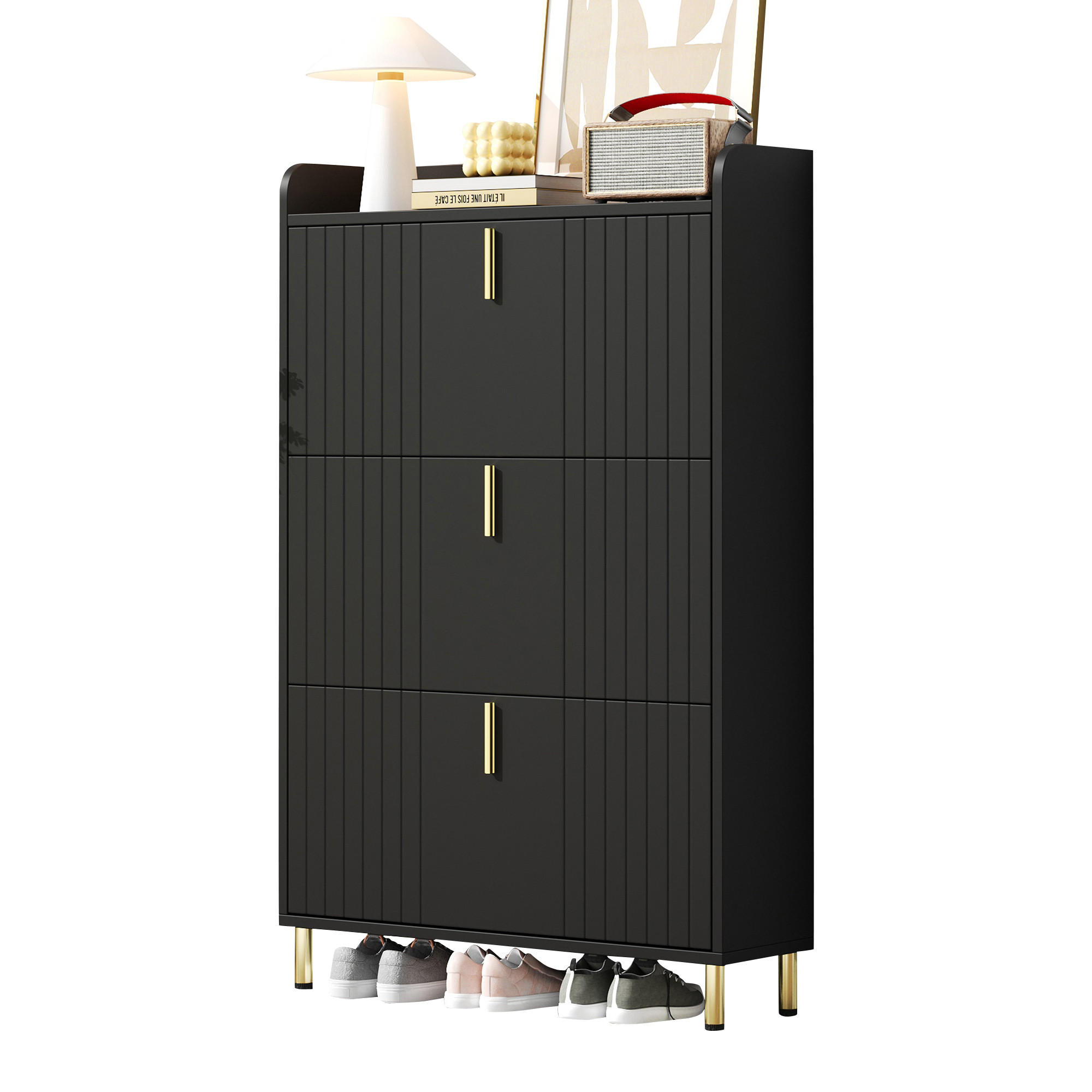 SCHUHSCHRANK aus MDF 80x23x123.5cm in Schwarz mit Anti-Kipp-Vorrichtung - Schwarz, Holzwerkstoff (80/123.5/23.5cm) - Modfu