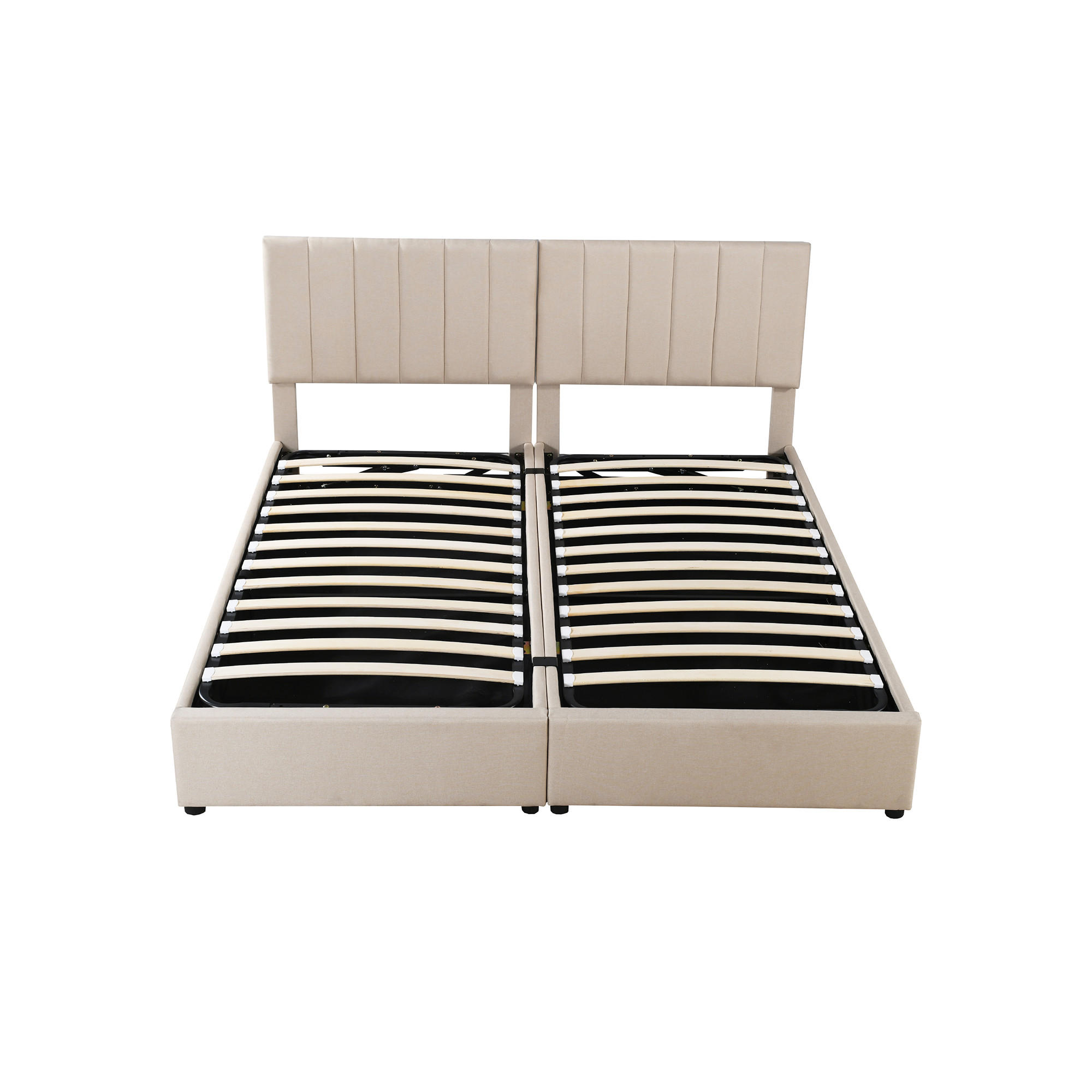POLSTERBETT 180/200 cm in Beige Leinen mit Bettkasten - Beige, Holzwerkstoff/Textil (180/200cm) - WISHDOR