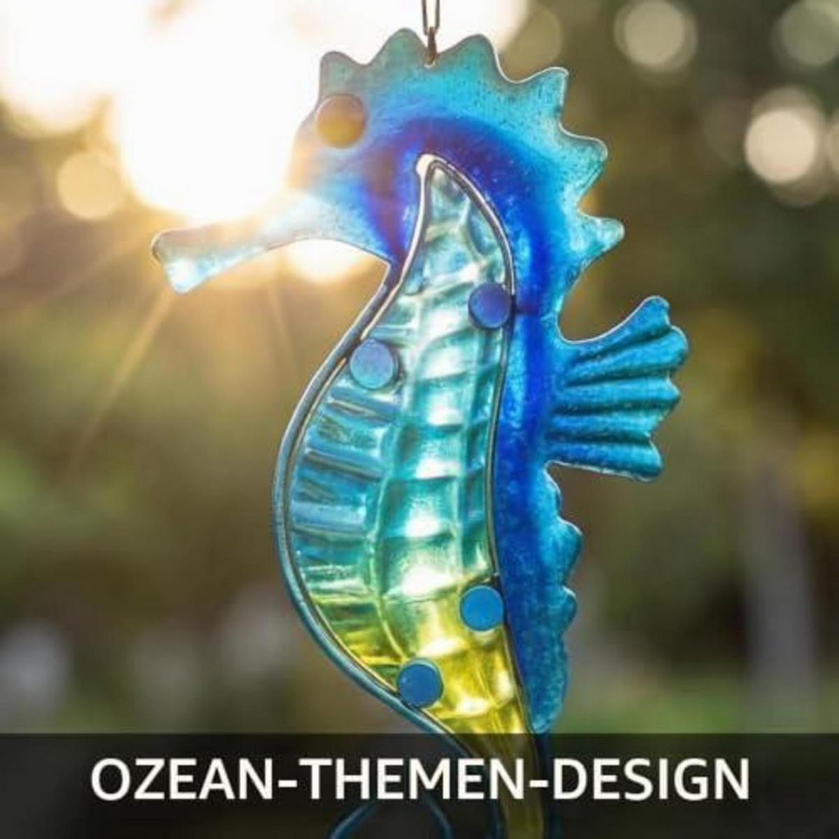 WINDSPIEL Seepferdchen Glas Blau 89 cm - Multicolor, Glas (85.5/11.5/3cm)